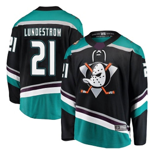 A.Ducks #21 Isac Lundestrom Player Fanatics Breakaway Black Hockey Jerseys