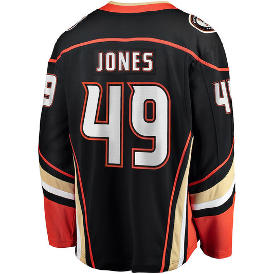 A.Ducks #49 Max Jones Player Fanatics Home Breakaway Black Hockey Jerseys
