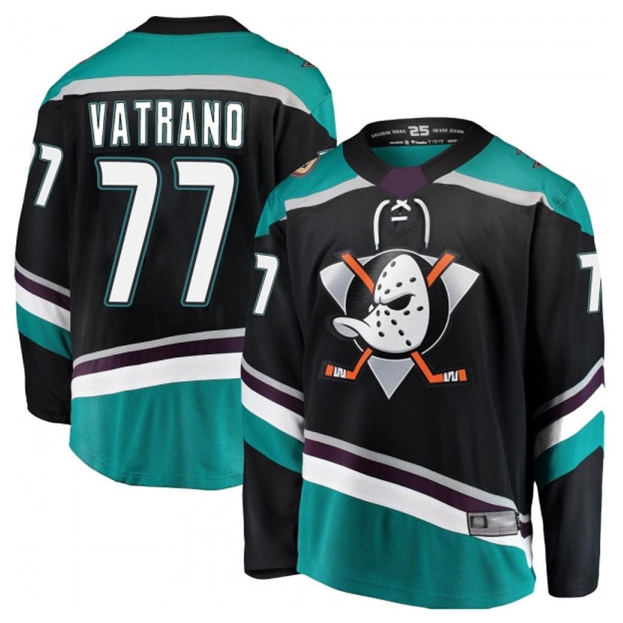 A.Ducks #77 Frank Vatrano Player Fanatics Breakaway Black Hockey Jerseys