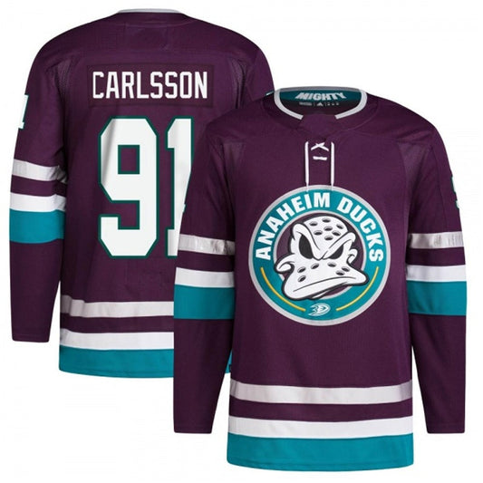 A.Ducks #91 Leo Carlsson Player Fanatics Breakaway Purple Hockey Jerseys