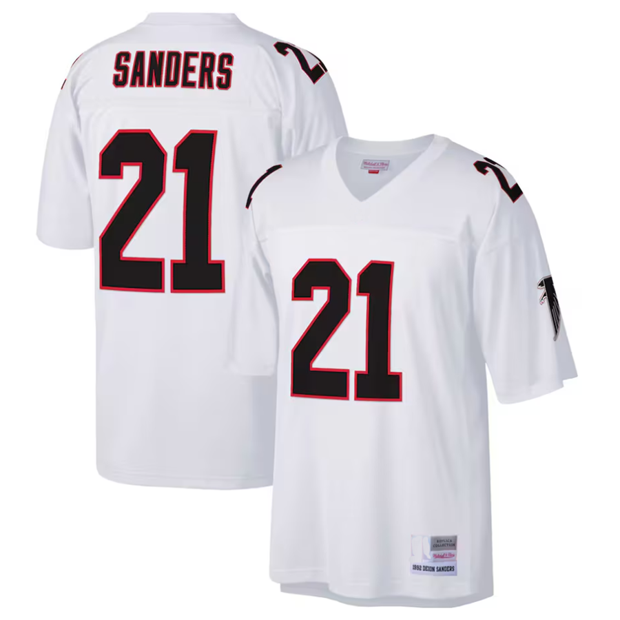 A.Falcons #21 Deion Sanders Mitchell & Ness Big & Tall 1992 Retired Player Football Jerseys - White