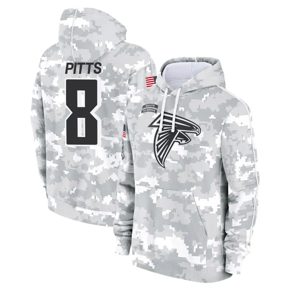 A.Falcons #8 Kyle Pitts Player Arctic Camo Salute to Service Limited Hoodie Football Jerseys