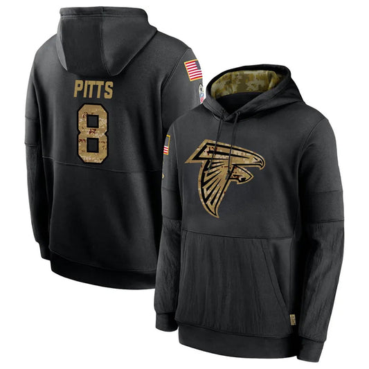 A.Falcons #8 Kyle Pitts Player Salute to Service Limited Black Hoodie Football Jerseys