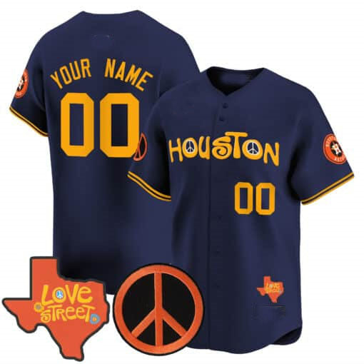 Custom H.Astros Love Street & Peace Sign Patch Vapor Premier Limited V2 Baseball Jerseys