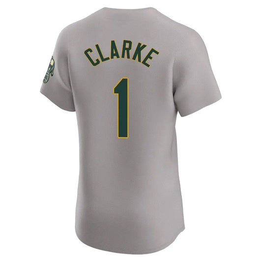 Athletics #1 Denzel Clarke Player Gray Elite Road Baseball Jerseys