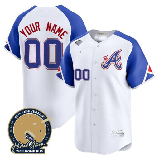 Custom A.Braves Hank Aaron 75th Home Run Patch Vapor Premier Limited Stitched Baseball Jerseys
