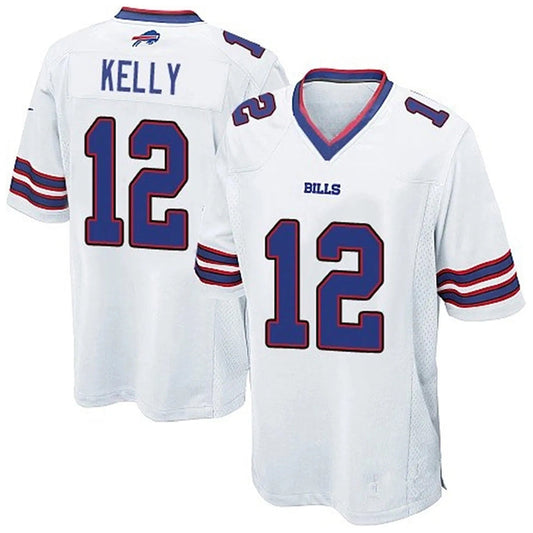 B.Bills #12 Jim Kelly Player White Game Replica Football Jerseys