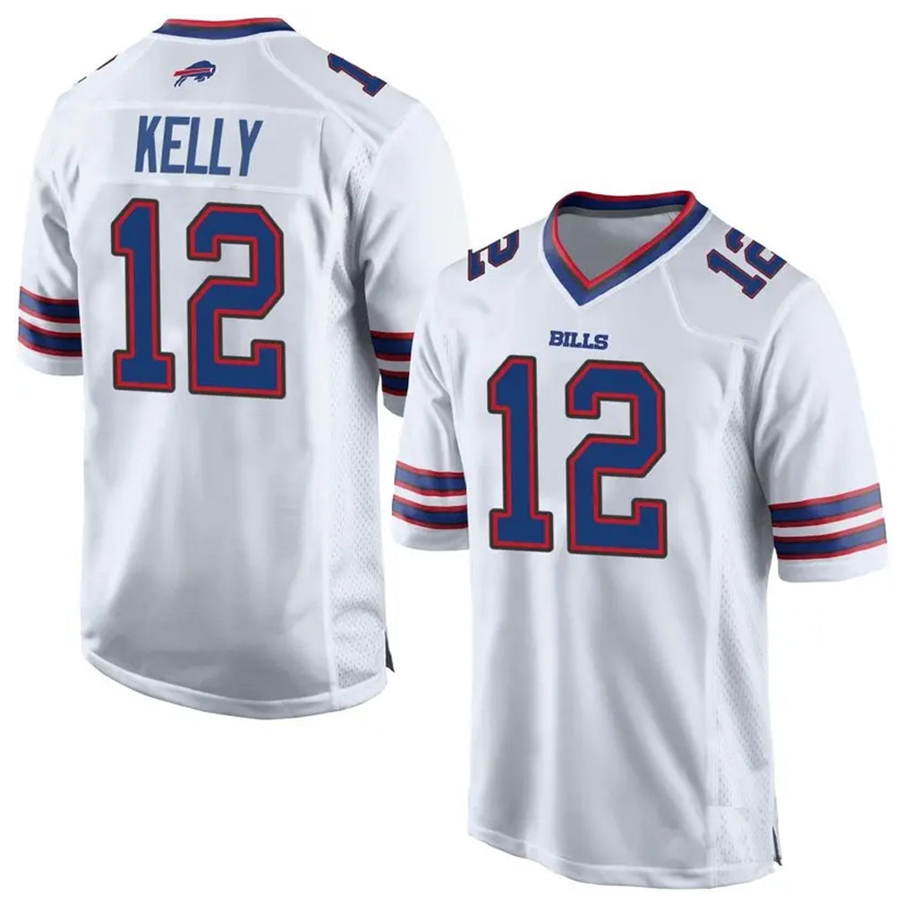 B.Bills #12 Jim Kelly Player White Home Game Football Jerseys