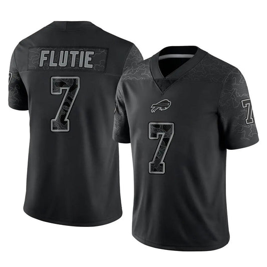 B.Bills #7 Doug Flutie Player Black RFLCTV Limited Football Jerseys