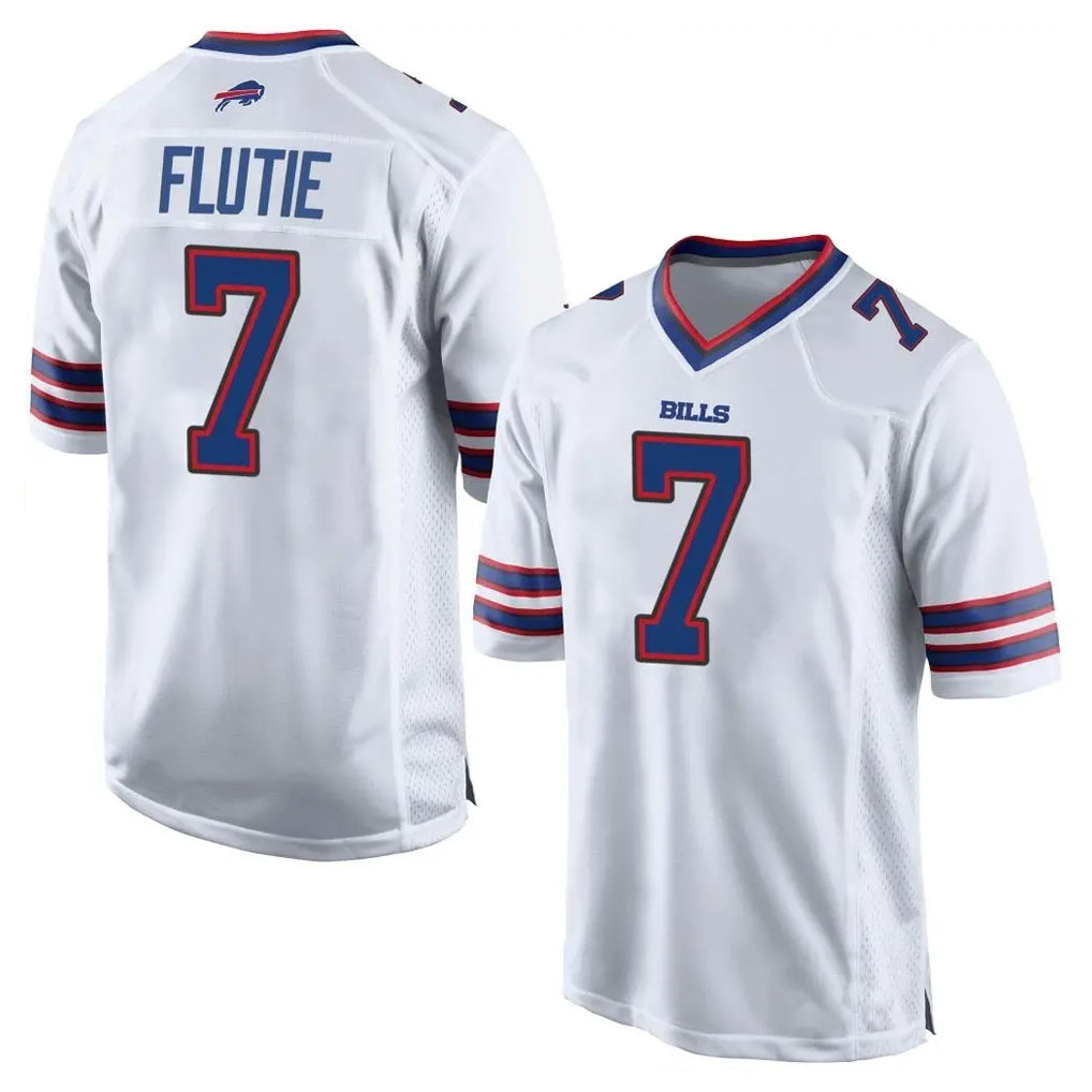 B.Bills #7 Doug Flutie Player White Home Game Football Jerseys