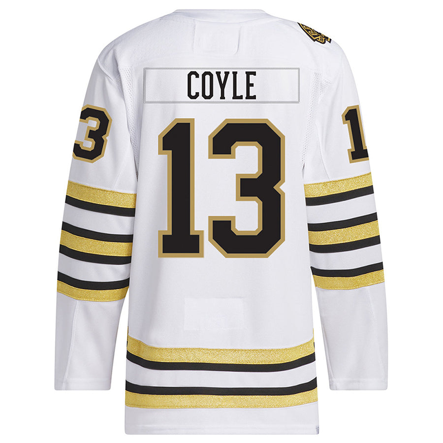 B.Bruins #13 Charlie Coyle Player Fanatics Anniversary Premier Breakaway White Hockey Jerseys