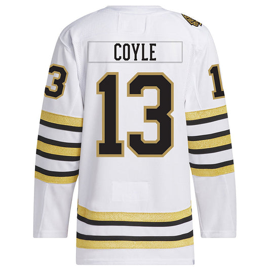 B.Bruins #13 Charlie Coyle Player Fanatics Anniversary Premier Breakaway White Hockey Jerseys