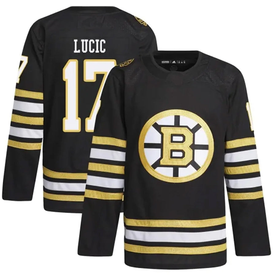 B.Bruins #17 Milan Lucic Player Black Anniversary Premier Breakaway Hockey Jerseys