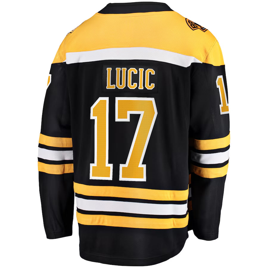 B.Bruins #17 Milan Lucic Player Fanatics Home Breakaway Black Hockey Jerseys