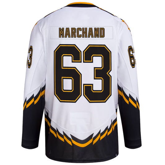 B.Bruins #63 Brad Marchand Player White Reverse Retro Hockey Jerseys