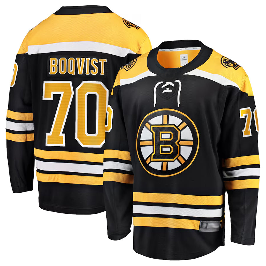 B.Bruins #70 Jesper Boqvist Player Fanatics Home Breakaway Black Hockey Jerseys