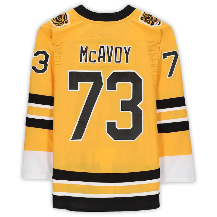 B.Bruins #73 Charlie McAvoy Player Fanatics Reverse Retro Gold Hockey Jerseys