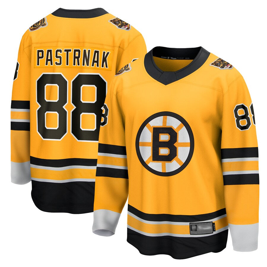 B.Bruins #88 David Pastrnak Player Fanatics Gold Special Edition Breakaway Hockey Jerseys