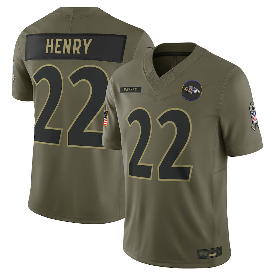 B.Ravens #22 Derrick Henry Player Olive Salute to Service Limited Football Jerseys