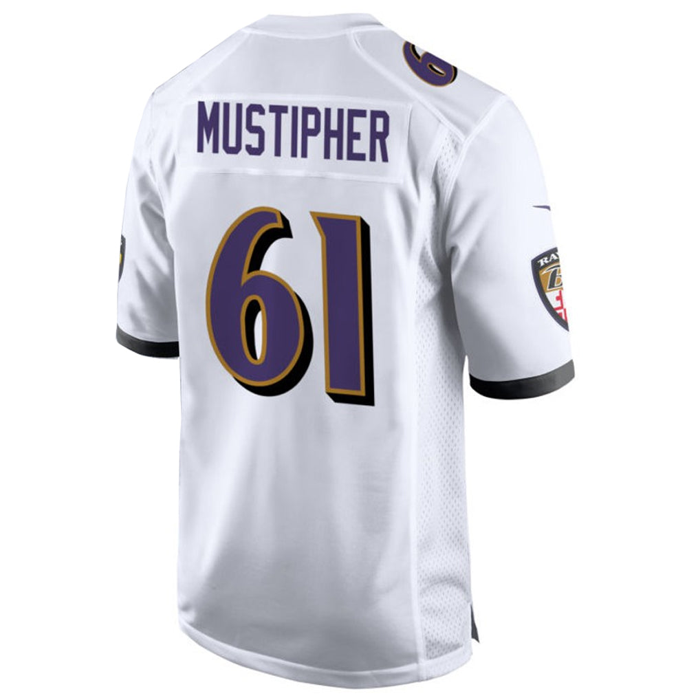 B.Ravens #61 Sam Mustipher Player White Home Game Football Jerseys