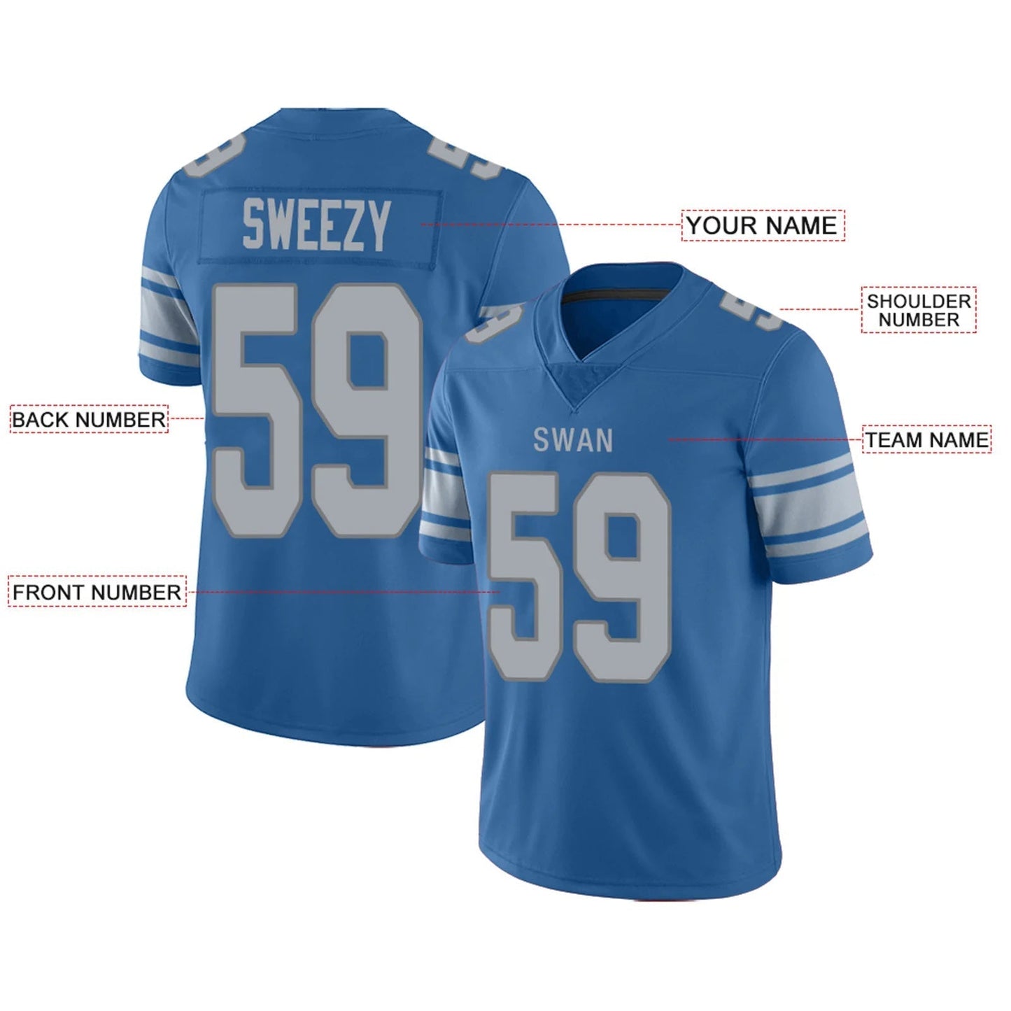 Custom D.Lions Blue Personalized Design Football Jerseys