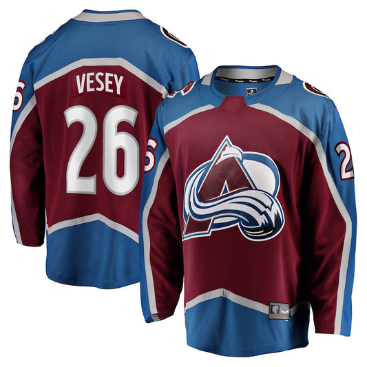C.Avalanche #26 Jimmy Vesey Player Fanatics Home Breakaway Burgundy Hockey Jerseys