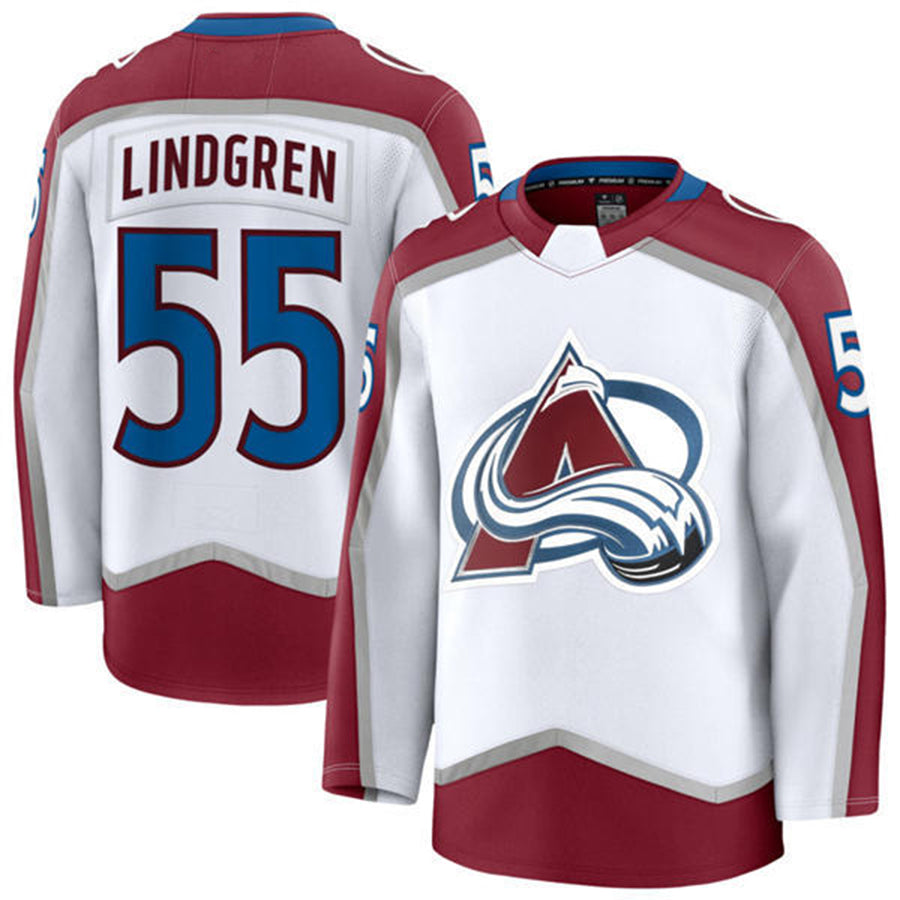 C.Avalanche #55 Ryan Lindgren Player Fanatics White Away Premier Hockey Jerseys
