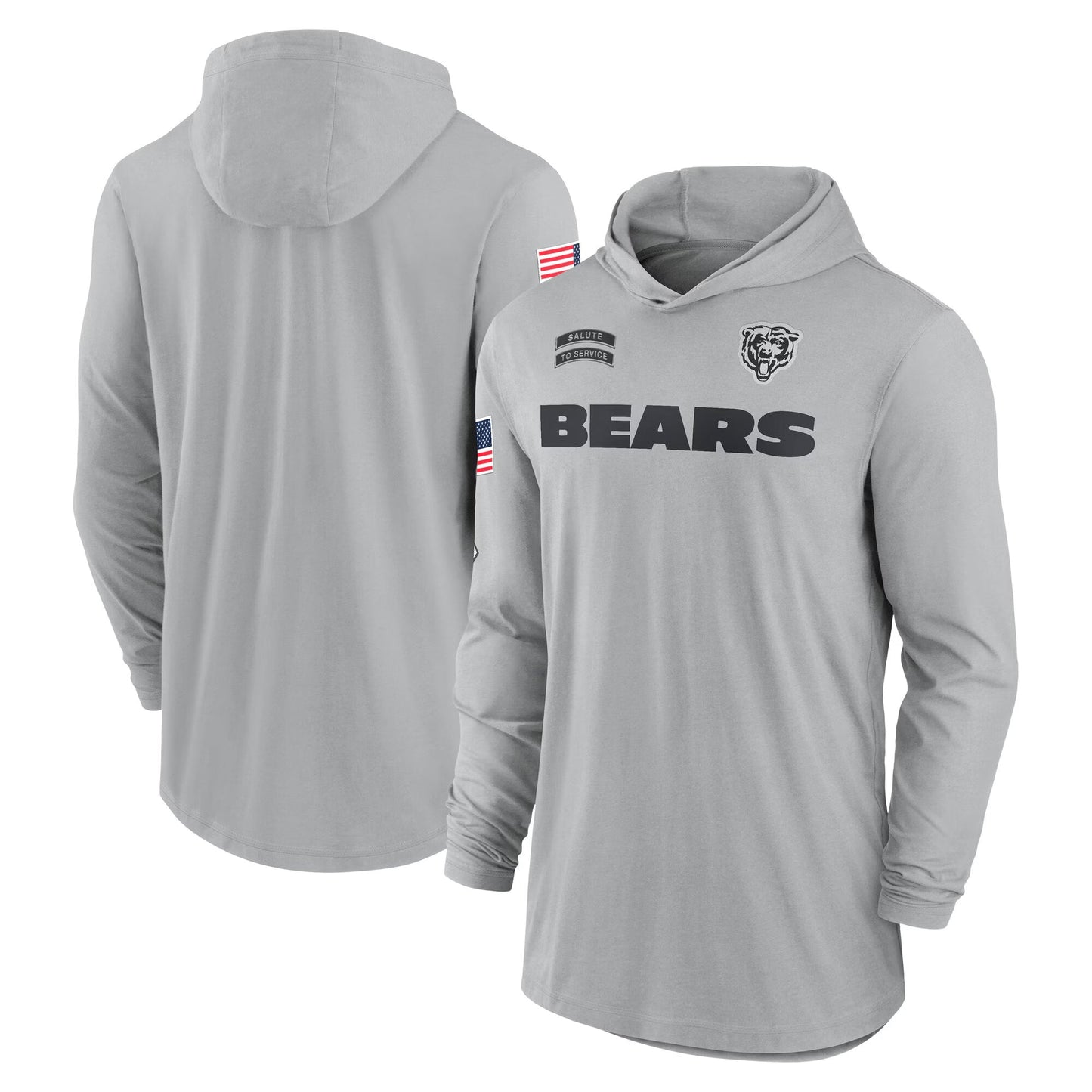 C.Bears Gray Salute to Service Lightweight Long Sleeve Hoodie Game Football Jerseys