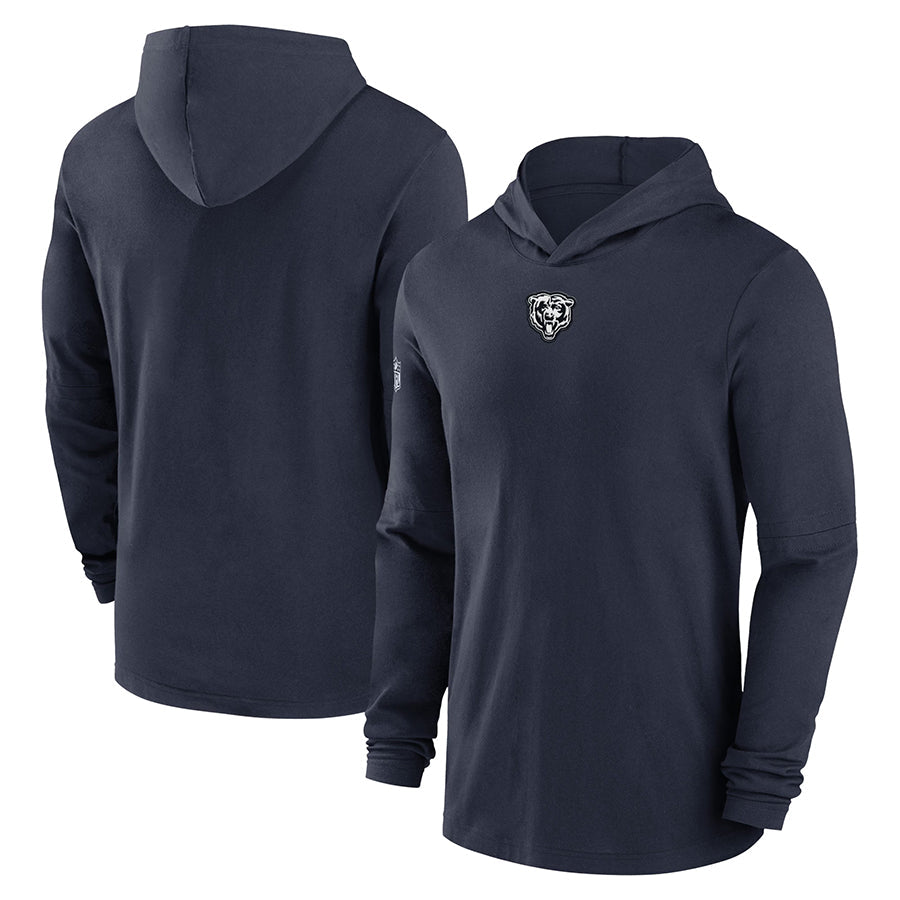 C.Bears Navy Sideline Performance Long Sleeve Hoodie Game Football Jerseys