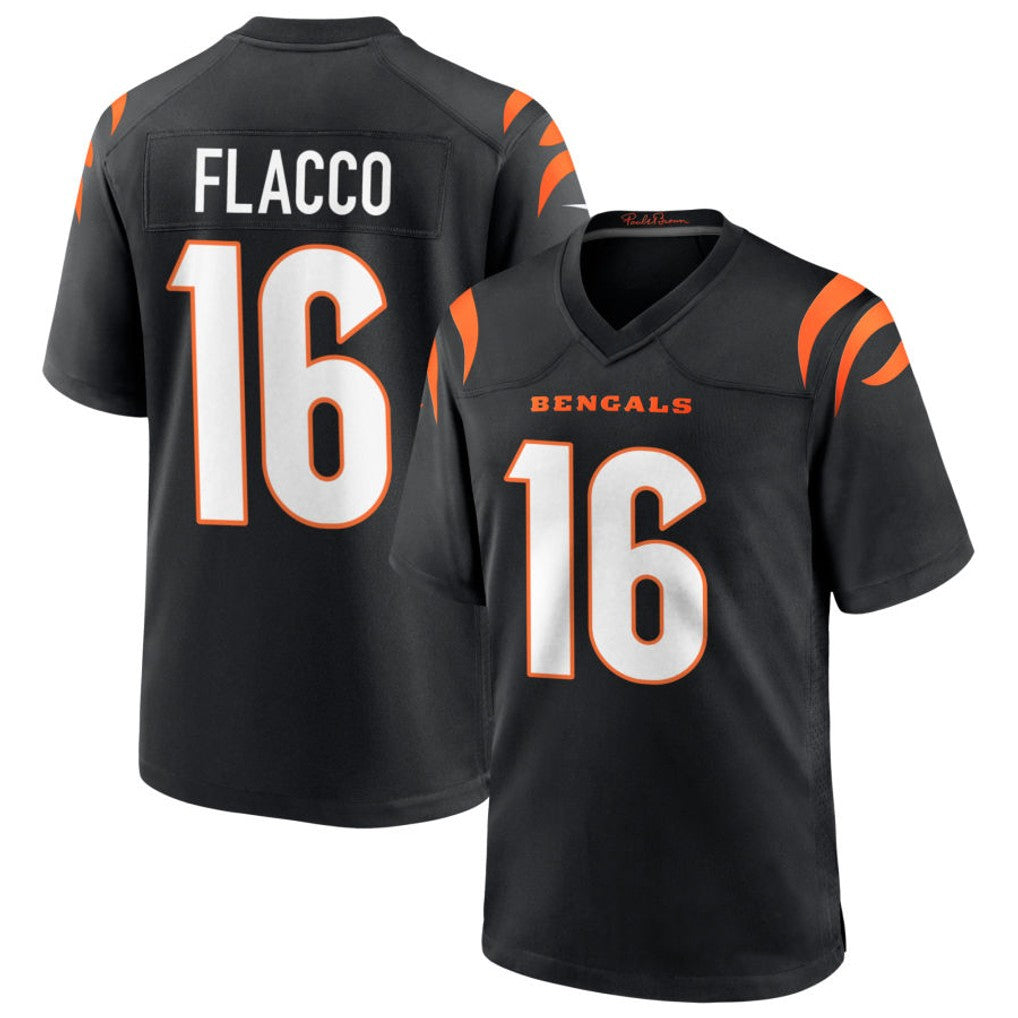 C.Bengals #16 Joe Flacco Player Black Home Game Football Jerseys