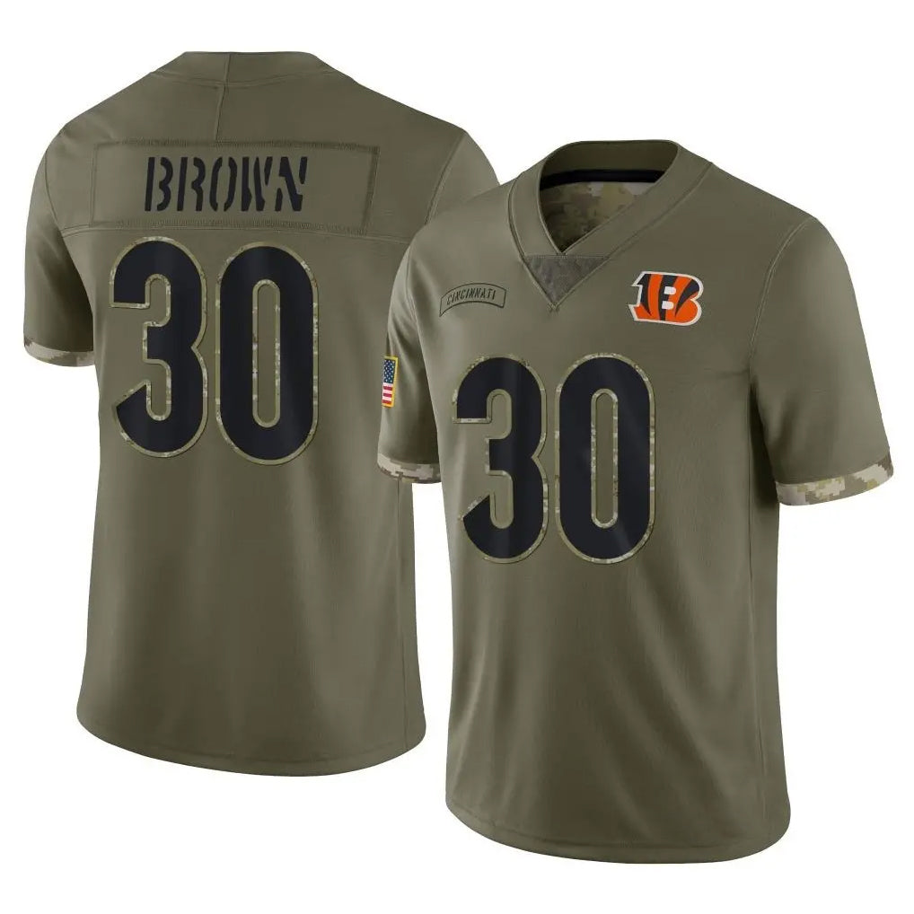C.Bengals #30 Chase Brown Player Salute To Service Limited Olive Football Jerseys
