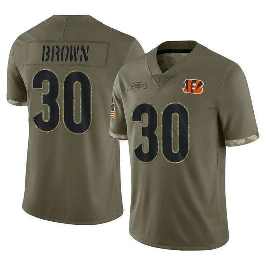 C.Bengals #30 Chase Brown Player Salute To Service Limited Olive Football Jerseys