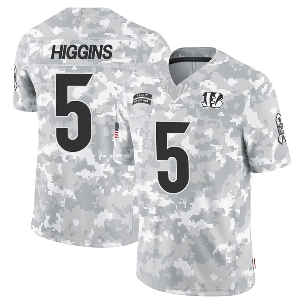 C.Bengals #5 Tee Higgins Player Arctic Camo Salute to Service Limited Football Jerseys