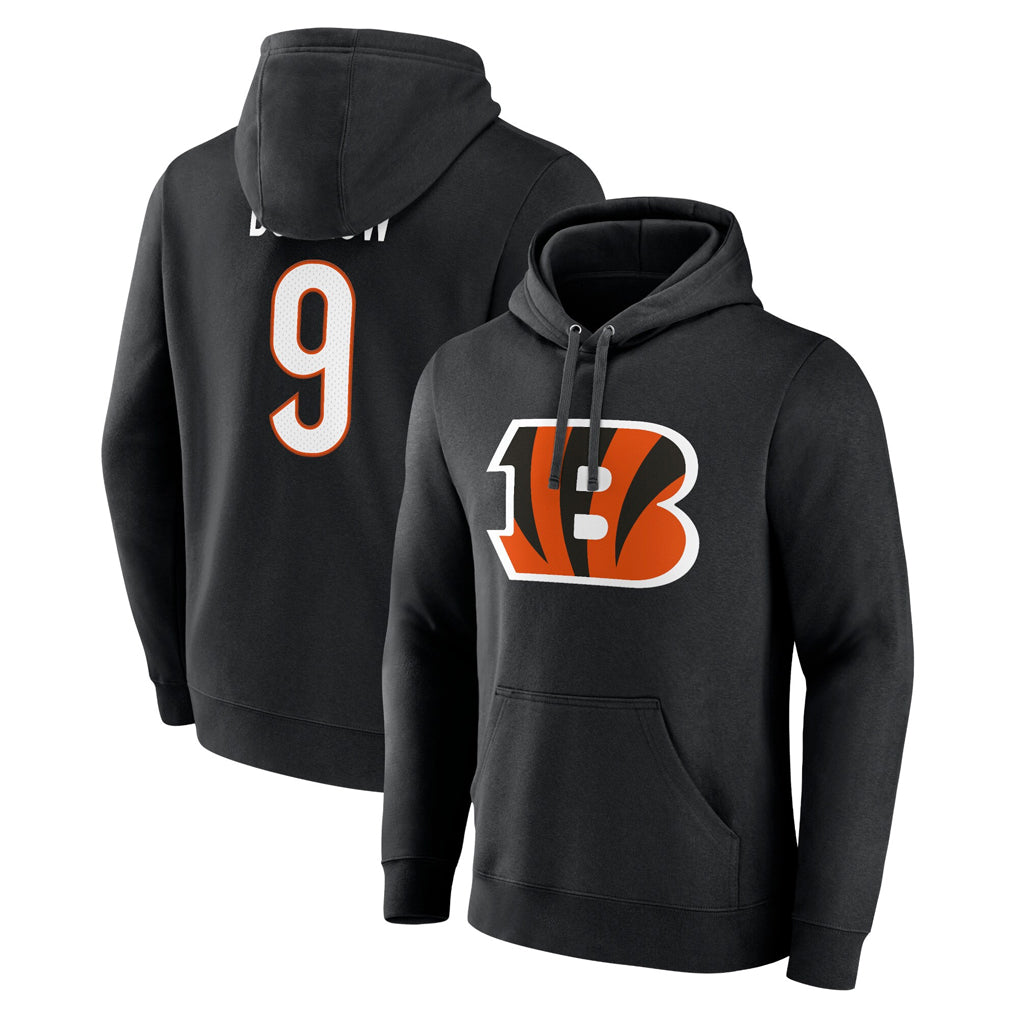 C.Bengals #9 Joe Burrow Player Black Salute to Service Pullover Hoodie Football Jerseys