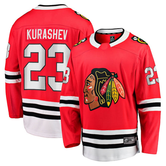 C.Blackhawks #23 Philipp Kurashev Player Fanatics Home Breakaway Red Hockey Jerseys