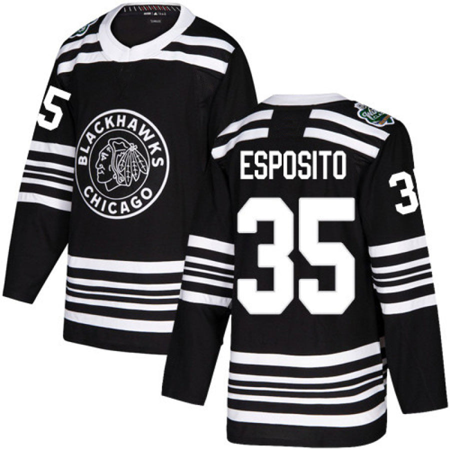 C.Blackhawks #35 Tony Esposito Player Fanatics Classic Replica Black Hockey Jerseys