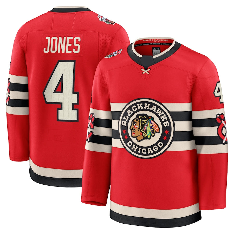 C.Blackhawks #4 Seth Jones Player Fanatics Classic Premium Red Hockey Jerseys