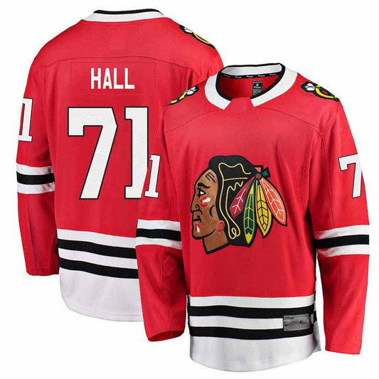 C.Blackhawks #71 Taylor Hall Player Fanatics Red Home Breakaway Hockey Jerseys