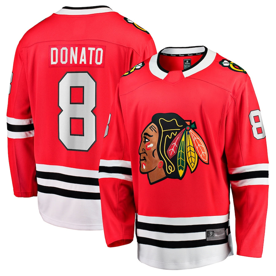 C.Blackhawks #8 Ryan Donato Player Fanatics Home Breakaway Red Hockey Jerseys