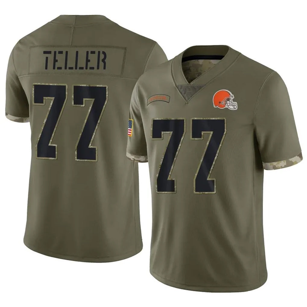 C.Browns #77 Wyatt Teller Player Salute To Service Limited Olive Football Jerseys