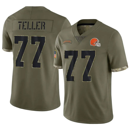 C.Browns #77 Wyatt Teller Player Salute To Service Limited Olive Football Jerseys