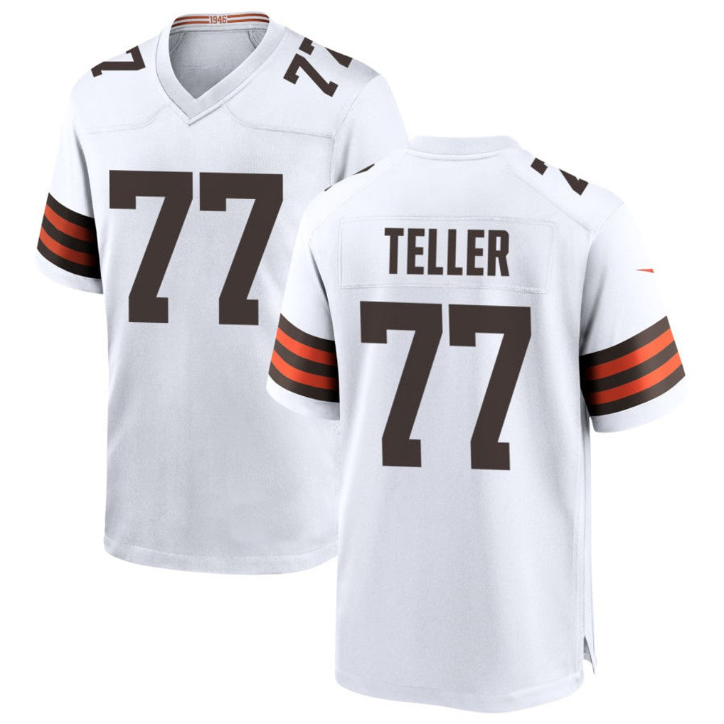 C.Browns #77 Wyatt Teller Player White Home Game Football Jerseys