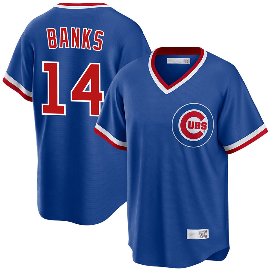 C.Cubs #14 Ernie Banks Player Blue Cooperstown Replica Baseball Jerseys