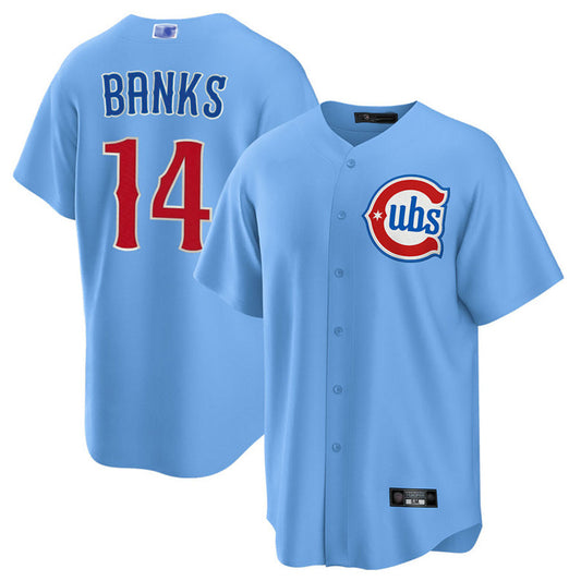 C.Cubs #14 Ernie Banks Player Blues Replica Baseball Jerseys