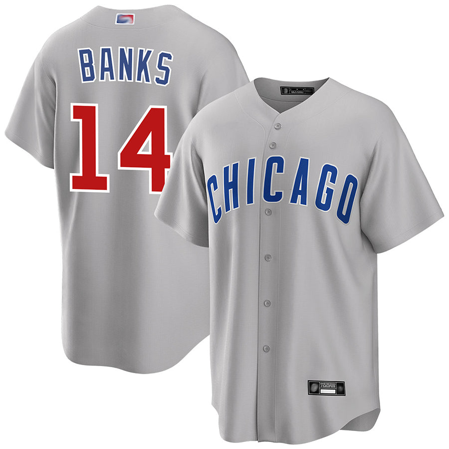 C.Cubs #14 Ernie Banks Player Gray Game Baseball Jerseys