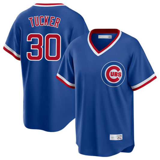 C.Cubs #30 Kyle Tucker Player Blue Throwback Cooperstown Collection Baseball Jerseys