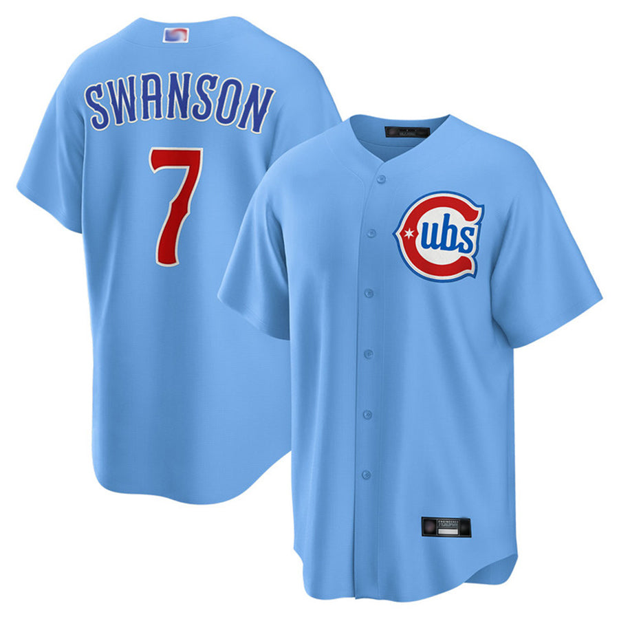 C.Cubs #7 Dansby Swanson Player Blues Home Replica Baseball Jerseys