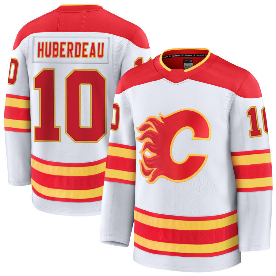 C.Flames #10 Jonathan Huberdeau Player Fanatics Away Premium White Hockey Jerseys