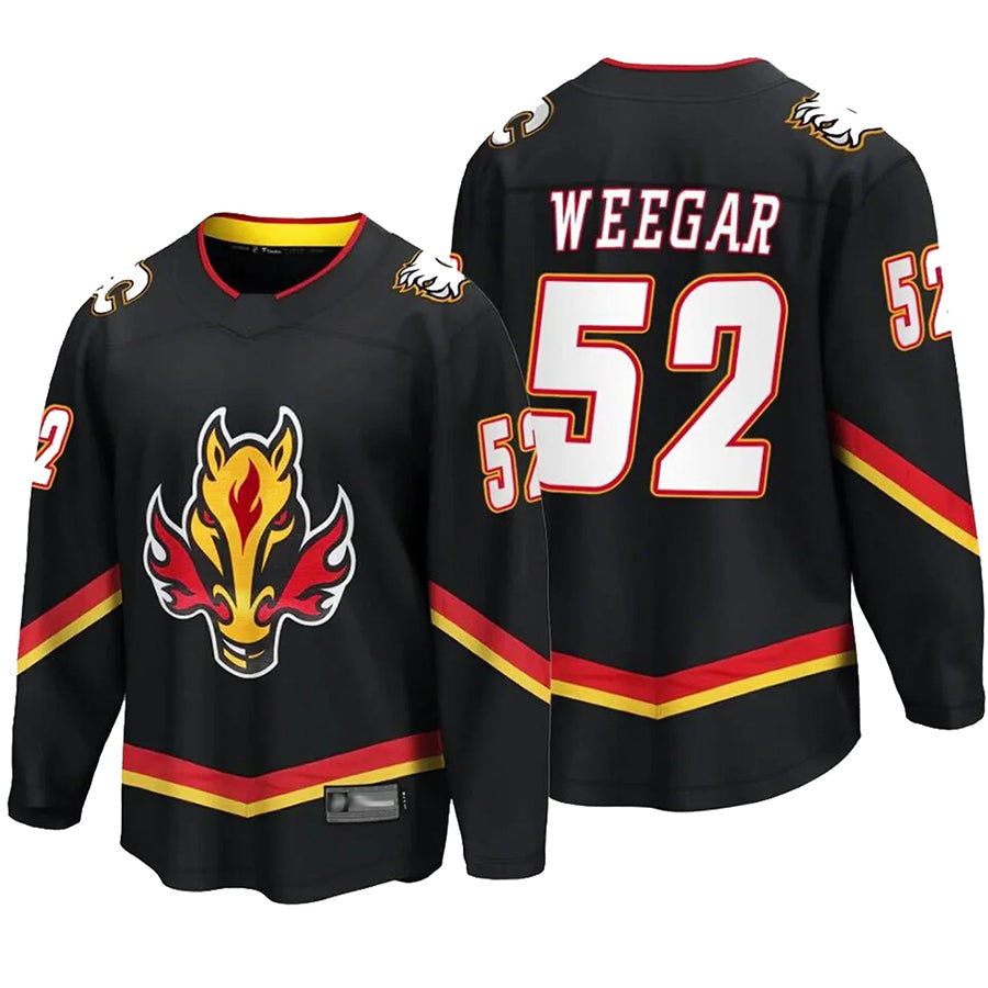C.Flames #52 MacKenzie Weegar Player Fanatics Premium Black Hockey Jerseys