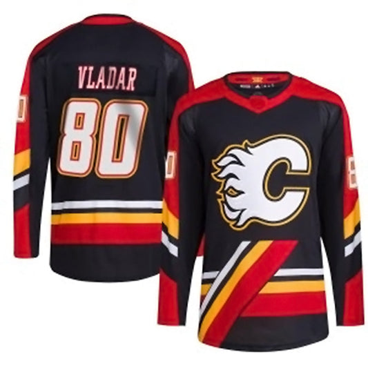 C.Flames #80 Daniel Vladar Player Fanatics everse Retro Black Hockey Jerseys